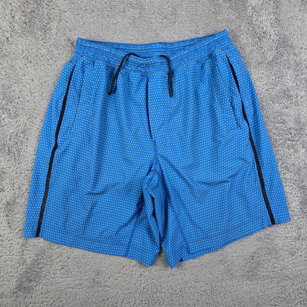 Lululemon Pace Breaker Shorts Mens Large Blue White Dot Athletic Lined 9" Inseam